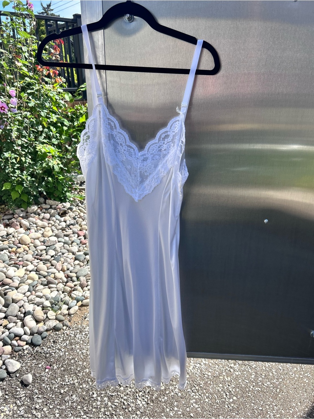 Vintage White Lace Trim Satin Chemise Slip